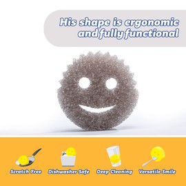 Scrub Daddy Style Sponge, Cleaning Sponges for Washing Up, Dish & Kitchen Sponge as Used by Mrs Hinch, Non Scratch Scrubbing, with FlexTexture Firm & Soft Design, Dishwashing Safe Scrubber, Grey