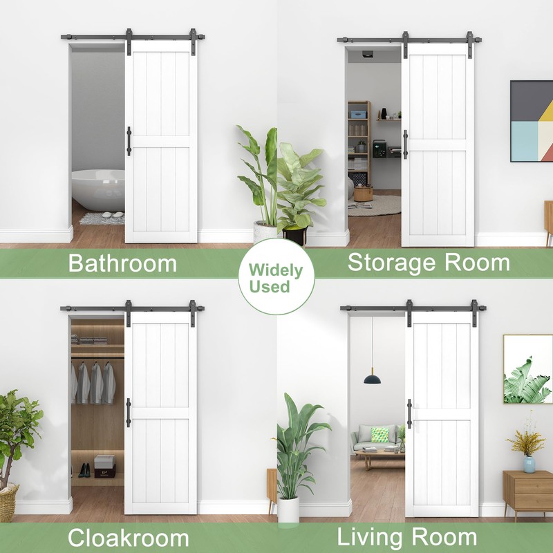 JUBEST 36"x84" White Sliding Barn Door, MDF Wood with Water-Proof