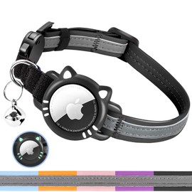 Arojore Luminous Airtag Cat Collar, Reflective Air Tag Cat Collar with Airtag Holder, Breakaway Tracker Pets Kitten Collar, Black, XS(7-9 Inch)