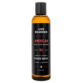 Live Bearded Beard Wash, 8 fl oz - Water-Based Face Cleanser with All-Natural Ingredients for a Gentle, Deep Clean - Made in the USA | American Scent - Cedar, Vetiver, Bergamot