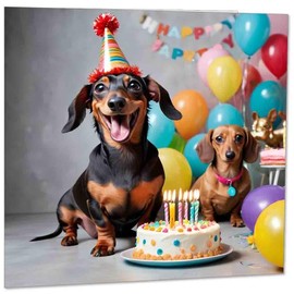 Dachshund Birthday Card - Sausage Dogs Bday Card 145mm x 145mm