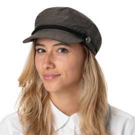 Lipodo Shania Elbsegler Women's Newsboy Hat Made of Linen/Cotton Mix - Baker Boy Hat with Elastic Band and Lining - Women's Cap with Cord and Buttons - Spring/Summer, blue