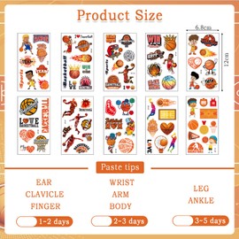 10 Pcs Basketball Temporary Tattoos Stickers for Kids,Basketball Party Bag Filler Favors Cute Fake Tattoos Stickers for Kids Boys Girls School Rewards Gifts