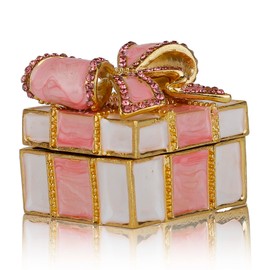 SEVENBEES Pink Bow-Knot Trinket Box Hinged Bow-Knot Jewelry Boxes Bejeweled Gift Box for Girls or Women