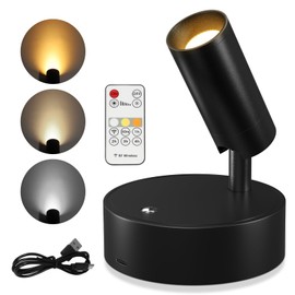 TaoFiaCo Spotlights Indoor, Wireless Uplighting Indoor with Remote Dimmable, Rechargeable Picture Lights,350° Rotate, Battery Powered Spot Light for Artwork Christmas Tree Plant Painting