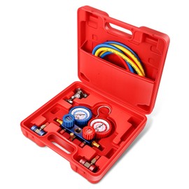 DNA MOTORING AC Gauge Set 3 Way AC Manifold Gauge Set Freon Charge Kit with Hoses Couplers & Adapter for R410 R22 R134A R404 Refrigerant,TOOLS-00579