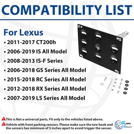 (A) GS Lexus Front Bumper Tow Hook License Plate Mount Bracket, Compatible with CT200h (2011-2017), is (2006-2019), is F (2008-2013),GS (2006-2018), RC (2015-2018), RX (2012-2018),LS(2007-2019)