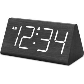 Wooden Digital Alarm Clocks for Bedrooms-Electric Desk Clock with Large Numbers,Adjustable Volume,Dimmer,Wood Decor,Housewarming Gift cubo clock - Color: Black-blue
