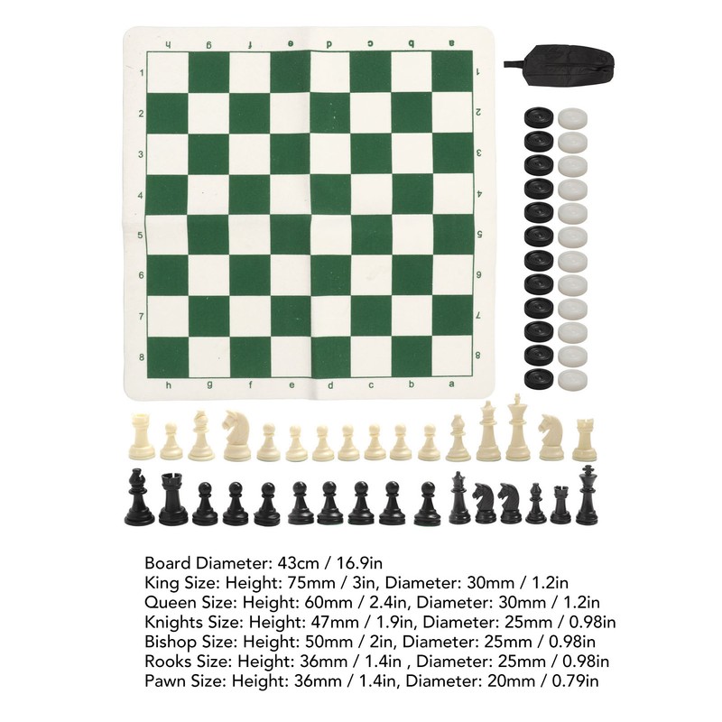 Chess Checkers Set PP Chess Pieces PU Imitation Leather Chess