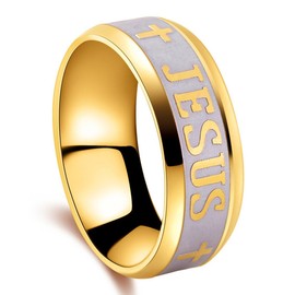 Tanyoyo 8MM Stainless steel Jesus Cross Ring Golden Size 6-14 (7)