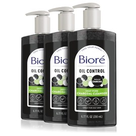 Biore Deep Pore Charcoal Face Wash, Daily Facial Cleanser for Dirt & Makeup Removal, for Oily Skin, 6.77 Oz, Pack of 3