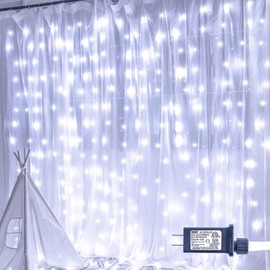 oopswow 304L Curtain String Lights,9.8ft x 9.8ft 8 Modes Curtain Lights for Bedroom,Hanging Twinkle Fairy Lights Plug in Window Lights for Backdrop Christmas Party Wedding Outdoor Indoor Wall Decor