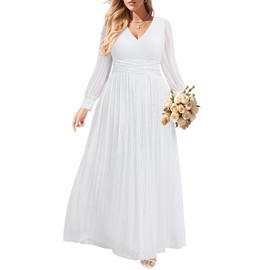 Plus Size Wedding Dress Bride White Long Sleeve Women Bridal Shower Formal Elegant Glitter Sparkly Simple Prom Gown 2025