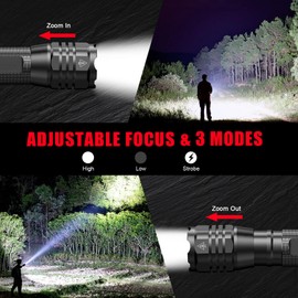 GEARLITE LED Torch Extremely Bright Pack of 2, 3000 Lumen LED Torch with Holster & 3 Modes, IP65 Waterproof Handheld Lamp, Zoomable for Camping Outdoor S1000-DB