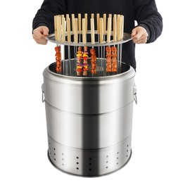 2-In-1 Portable Smokeless Barbecue Barrel,28 Skewers Large Capacity Barbecue Grill With Oil And Charcoal Separation Design.BBQ Charcoal Grill For Picnics, Camping, Traveling, Parties, Gardens, Etc