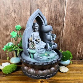 Buddha Tabletop Waterfall Fountain Fengshui Meditation Relaxing Indoor Decoration, Waterfall Kit with Circular Water Flow for Home, Office, Bedroom Decoration