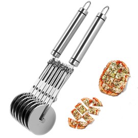 7 Wheel Pizza Cutter, Stainless Steel Multi-Wheel Pizza Cutter with Handle Ideal for Kitchen, Pizzerias and Bakeries, Easy Cutting of Pizza, Lasagna and Pasta (7 Wheel)