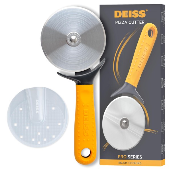 Deiss Pro Heavy Duty Pizza Cutter with Wheel Slicer - Stainless Steel Sharp Smooth Pizza Cutter Wheel with Easy Grip Non-Slip Handle, Dishwasher Safe