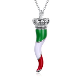 qielizhu Italian Horn Necklace Sterling Silver Lucky Crown Cornicello Necklace Italian Jewelry Gift for Unisex