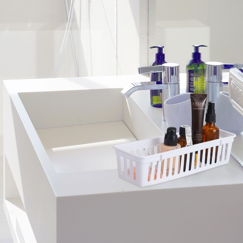 Domensi 24 Pcs Slim Plastic Storage Baskets Tray for Organizing