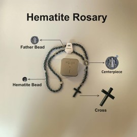 BJ BshuxiuJ Military Rosary Necklace for Men – Warrior Combat Battle Soldier Rosary, Rugged Handmade Catholic Rosary Beads with Metal Box and Prayer Card (Hematite Rosary)