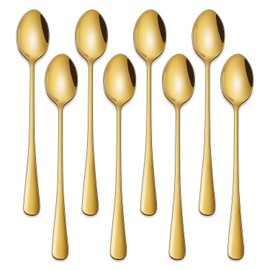 Gold 7.5 Inch Gold Iced Tea Spoons,Set Of 8 Stainless Steel Long Coffee Spoons,Long Handle Stirring Spoon For Dessert,Coctails,Ice Cream,Milk,Iced Teaspoons For Bar