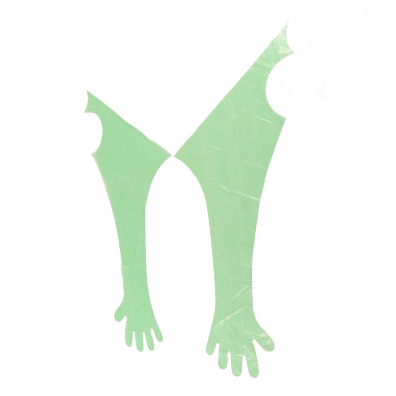 50Pcs Disposable Long Arm Glove PE Green Veterinary Examination Artificial