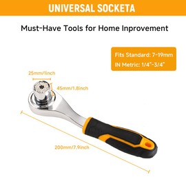 Hoteche Universal Socket Wrench, Professional Socket Grip Adapter 1/4 to 3/4 inch (7-19mm) Ratchet Wrench Power Drill Adapter Tools Gifts