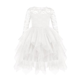 Arshiner Girls Dresses Long Sleeve Toddler Tutu Formal White Flower Wedding Tulle Dress