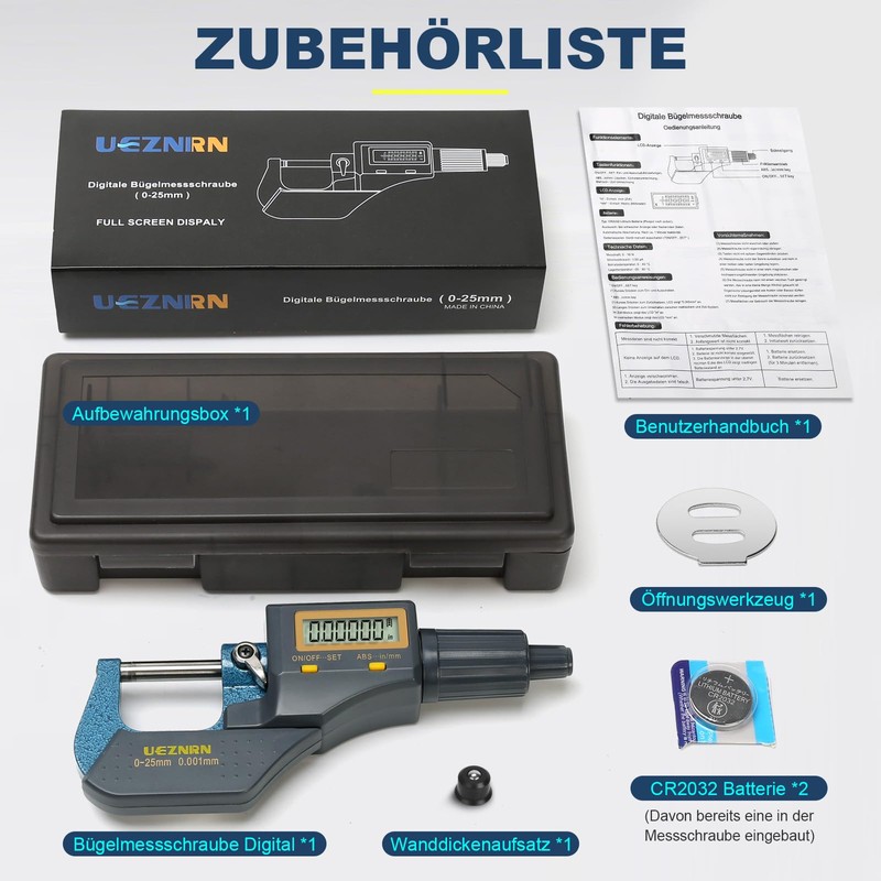 Ueznirn Micrometer Digital 0-25 mm, High Precision Micrometer Digital Micrometer,