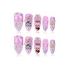 24 uñas postizas hechas a mano con lazo rosa 3D,