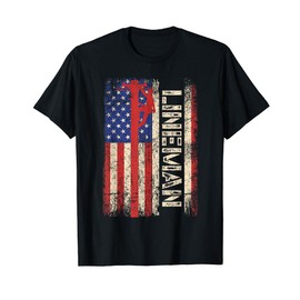 Lineman US American Flag Shirt Patriotic Electrician Men Dad T-Shirt