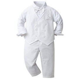 amokk Baby Boy Formal Wear Bow Tie and Vest Outfit for 1st 2nd Birthday Party Suits Toddler Clothing Set (White, 2-3 T)