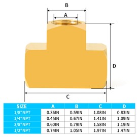 ChillWaves Brass Pipe Fitting, Barstock Tee 1/2" x 1/2" x 1/2" NPT Female Thread Adapter(1-PACK)