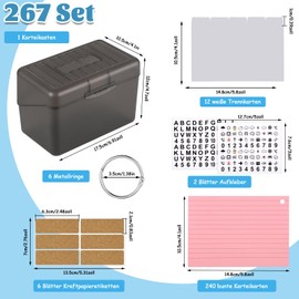 Index Card Box Set, A6 Plastic Flashcard Organiser Revision Cards Holder - 240 A6 Coloured Flash Cards 12 Card Dividers 6 Rings 2 Stickers 6 Labels and Box Set for Study Office School Supplies