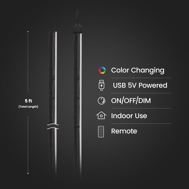 Feit Electric 5ft Indoor LED Light Strip, Dimmable, 0.1-Inch Wide,