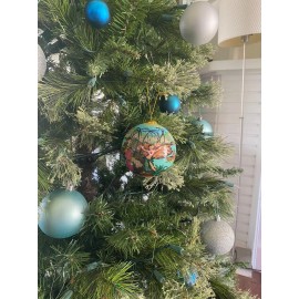 IWH Hand-Painted Hawaiian Hula Girl Dancers & Kupuna Luau Christmas Glass Ornament