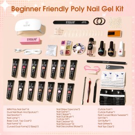 ROSALIND Poly Nail Gel Kit -14 Colors +72 Nail Art Accessories kit Clear Nude Poly Nails Gel Kit Starter Kit with Mini UV Lamp Slip Solution Basic Tools for Beginners with Everything