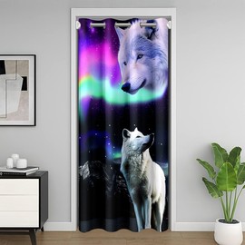 Wolf Door Curtain for Doorway Privacy 34"x80" Wolves Howling Closet Door Cover Curtain Animal Wolves Room Curtain Mountain Wolf Room Divider Curtain Cover Galaxy Purple Black White Window Treatments