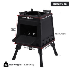 Lineslife Wood Burning Camp Stove, Portable Cast Iron Camping Wood Stove, Black Woodstove with Carrying Case for Backpacking Outdoor Cooking, Large