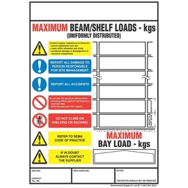 Pallet Racking Weight Load Notice Sign, 356mm high x 254mm Wide - Supplied Blank (Vertical)