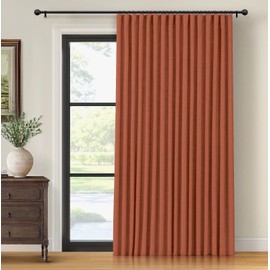 INOVADAY Thermal Sliding Door Curtains 100% Blackout Curtains for Bedroom, Sliding Glass Door Drapes Extra Wide for Patio Linen Textured Farmhouse Window Treatment, Burnt Orange, 1 Panel, W100xL96