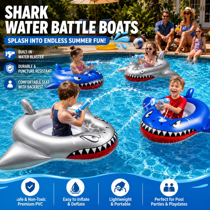 2-Pack Shark Pool Floats for Kids – Ride-On Inflatable Toys