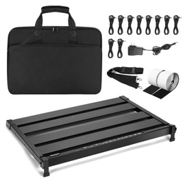 GOKKO 20.5" x 13.8" Pedal Board with Integrated Power Supply, Aluminum Folding Powered Guitar Pedalboard with Carry Bag (GK-58)