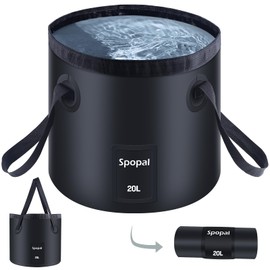 Spopal Collapsible Bucket with Handle 20L, Multifunctional Folding Water Container for Camping, Hiking, Traveling, Fishing, Laundry, Gardening, Waterproof, Durable, Lightweight