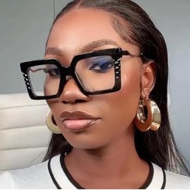 TECH-LINE-DIRECT FASHION ACCESSORIES Mens Womens Large Square Frame Oversized Frame Clear Lens Nerd Geek Glasses For Women (Black Frame + Clear Lens)