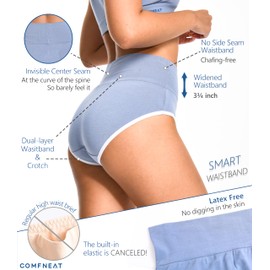 Comfneat Women's 4-Pack High Waisted Briefs Stretchy Cotton Spandex Underwear (White+Grey Blue 4-Pack, L)