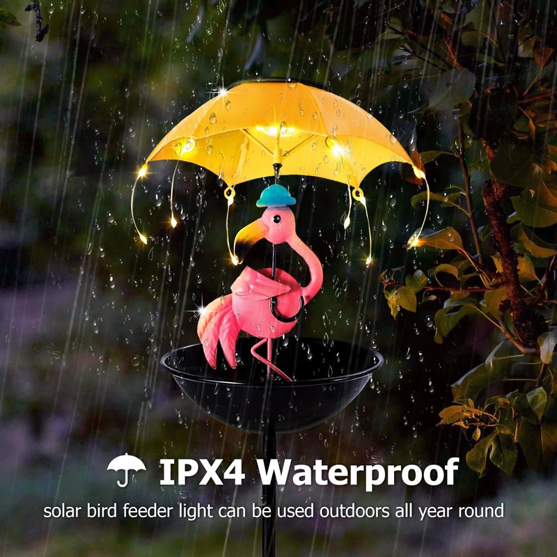 DUNGGLE Solar-Powered Bird Feeder with LED Flamingo Light - Vibrant