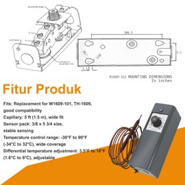 Refrigeration Thermostat W1609-101, TH-1609 Temperature Control from -30 Degrees F to 90 Degrees F (-34 Degrees C to 32 Degrees C), 5 Ft Capillary