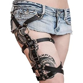 BAQOEYII Punk Leather Leg Harness Thigh Holster,Punk Leather Thigh Harness Black Rave Waist Belts Leg Garter Belts Body Chain Jewelry for Women and Girls